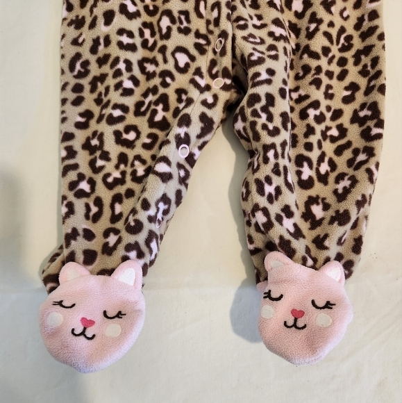 Carter's Micro Fleece Snap - Brown Pink Animal Print Kitty - Picture 3 of 6